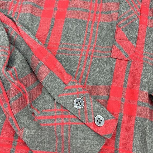 CAbi Top Womens Small Red Gray Plaid #3587 Cunningham Popover Long Sleeve M - Picture 2 of 4